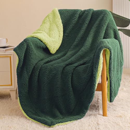 Exclusivo Mezcla Reversible Sherpa Fleece Throw Blanket, 50x60 Inches | Soft Plush Cozy Throws for Sofa, Couch, Bed, Fluffy Decorative Thick Blankets for Living Room, Forest/ Grass Green - color: Forest/ Grass Green, size: Throw ( 50x60 IN )