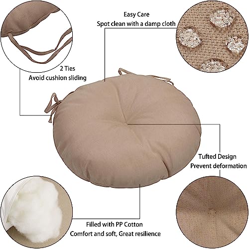Magpie Fabrics 15" Round Bistro Seat Cushions with Ties, Set of 2, Waterproof All Weather Tufted 4" Thick Patio Chair Pads for Home Garden Dining Metal Stool - Khaki - color: Khaki