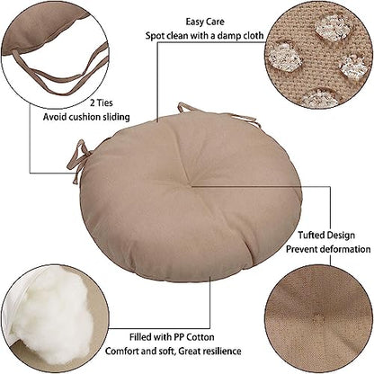 Magpie Fabrics 15" Round Bistro Seat Cushions with Ties, Set of 2, Waterproof All Weather Tufted 4" Thick Patio Chair Pads for Home Garden Dining Metal Stool - Khaki - color: Khaki