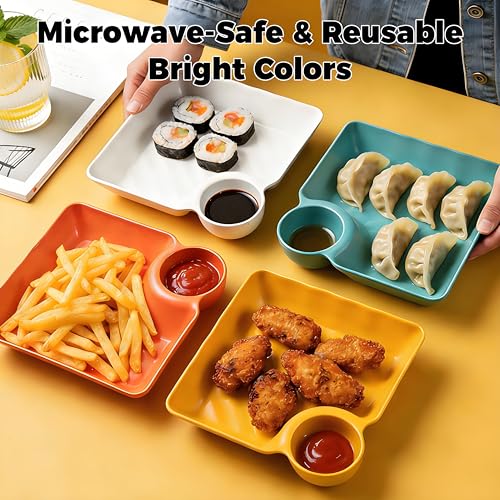 4 Pcs Chips and Salsa Serving Dish Plates, Veggie Platter Dipping Serving Trays with Sauce Rack for Buffet, Family Party, Appetizer, Sushi, Taco, Salsa, Charcuterie, Barbecue Plate. Reusable (All) - color: All