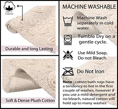 Home Weavers Bath Mat, Modesto Collection 100% Cotton, Rectangle 17''x24'', Soft Absorbent Bath Rug, Non Slip, Quick Dry, Washable, Ivory