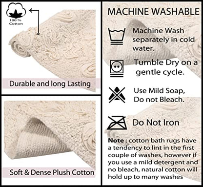Home Weavers Bath Mat, Modesto Collection 100% Cotton, Rectangle 17''x24'', Soft Absorbent Bath Rug, Non Slip, Quick Dry, Washable, Ivory