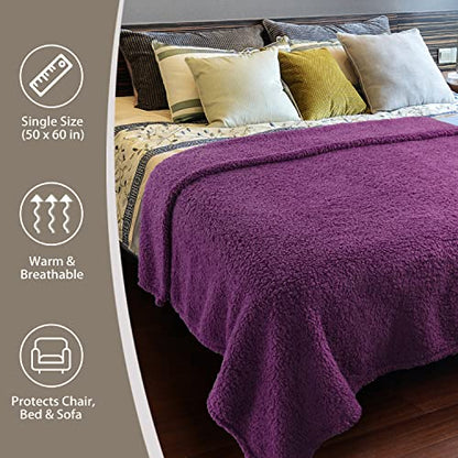 Catalonia Sherpa Throw Blanket, Fuzzy Snuggly Blanket for Camping Traveling Couch Bed, Super Soft, Light Weight, Reversible, All Season Use, Valentine's Day Gift, 50x60 inches - color: Violet