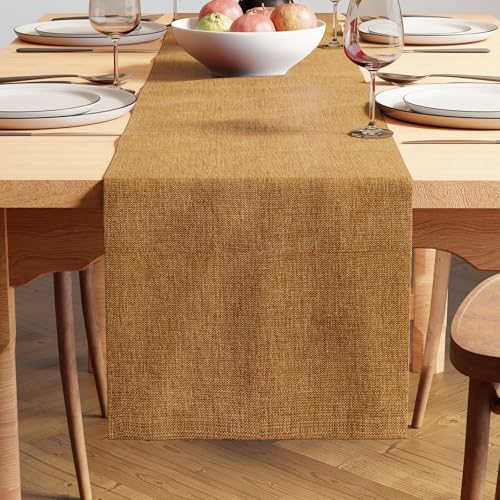 Encasa XO Table Runner 4 to 6 Seater, Soft Chenille 13"x72" | Mustard, Woven Rib Texture | Machine Washable | Colorfast & Shrink Resistant | Durable Polyester Yarns - color: Mustard, size: 13x72 in