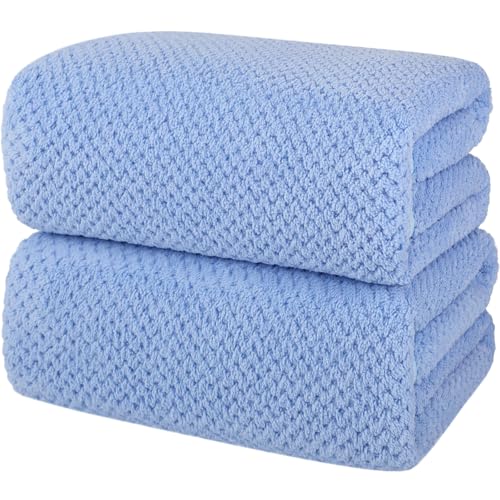 2 Pack Bath Towel Set, Waffle Bath Towel Set, Super Soft Highly Absorbent, Sturdy Quick Drying Towels for Bathroom, Gym, SPA, Yoga (2 Piece 35" x 70", 2Blue) - color: 2blue, size: 35 x 70 Inch