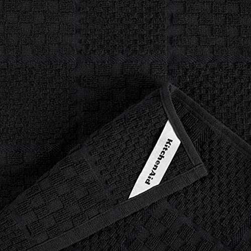 KitchenAid Quilted Cotton Terry Cloth Oven Mitt, Pot Holder, Kitchen Towel 4-Pack Set, Heat Resistant, Silicone Grip, Gift Set, Matte Black, 16"x26", 7"x13" & 7"x10" - color: Matte Black