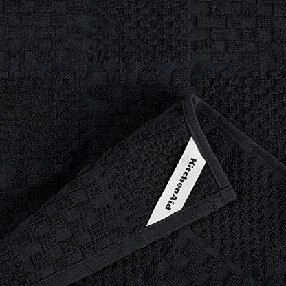 KitchenAid Quilted Cotton Terry Cloth Oven Mitt, Pot Holder, Kitchen Towel 4-Pack Set, Heat Resistant, Silicone Grip, Gift Set, Matte Black, 16"x26", 7"x13" & 7"x10" - color: Matte Black