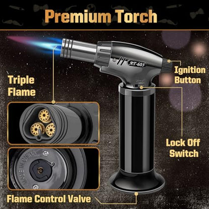 Whiskey Smoker Kit with Torch- 6 Wood Chip Flavors, 4 stainless steel ice cubes - Cocktail Smoker Infuser Kit for Bourbon & Old Fashioned, Birthday Whiskey Gifts for Men, Dad(No Butane, No Glass)