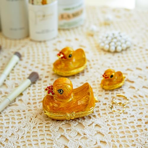 YU FENG Family Duck Trinket Box Hinged Jewelry Holder Animal Figurine Decor | Duck Family Design, Painted Enamel Finish, Jeweled Crystal Accents, Hidden Keepsake Storage, Collectible Animal Decor Gift