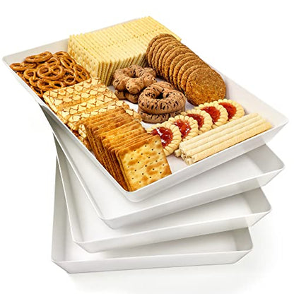 4-Pack Plastic 16" x 11" Large White Serving Trays Set - Reusable Serving Platters for Cookie, Appetizer, Charcuterie, Snack, Dessert, Party Food Display - Stackable Kitchen CounterTop Tray, BPA Free - size: 4 Pack - 16" x 11"