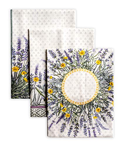 Maison d' Hermine Kitchen Towels Set of 3 Reusable 100% Cotton 27.50" x 20" | Cloth Tea Dish Towels Absorbent with Hanging Loop for Kitchen Dining Party Wedding Hotel Home Spring Summer - Fanny Lavender - color: 014 - Fanny Lavender
