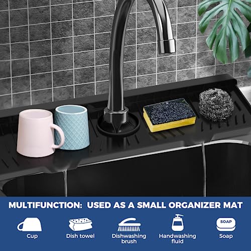 24" Splash Guard Plus Size Silicone Sink Faucet Drying Mat Handle Drip Catcher Tray Dish Sponge Holder Kitchen Accessories Protector Home Organization Gadgets Organizer - size: Black: 23.4"x5.7"