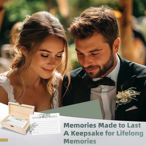 Eucalyptus Advice and Wishes for the Mr and Mrs - 60 Pack Wedding Message Cards with Box - Elegant Bridal Shower Game & Anniversary Guest Book Alternative - color: GREEN EUCALYPTUS