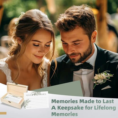Eucalyptus Advice and Wishes for the Mr and Mrs - 60 Pack Wedding Message Cards with Box - Elegant Bridal Shower Game & Anniversary Guest Book Alternative - color: GREEN EUCALYPTUS