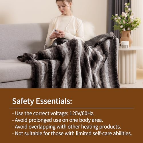 Bearhug Heated Blanket 6 Heat Settings Electric Blanket, 4-Hour Auto Shut-Off, Luxurious Faux Fur & Sherpa Dual-Sided Heated Throw, Machine Washable, 50 x 60 Inches, Gift-Ready Elegant Packaging - color: Cocoa Fade Stripe, size: Throw 50" x 60"