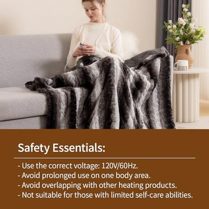 Bearhug Heated Blanket 6 Heat Settings Electric Blanket, 4-Hour Auto Shut-Off, Luxurious Faux Fur & Sherpa Dual-Sided Heated Throw, Machine Washable, 50 x 60 Inches, Gift-Ready Elegant Packaging - color: Cocoa Fade Stripe, size: Throw 50" x 60"