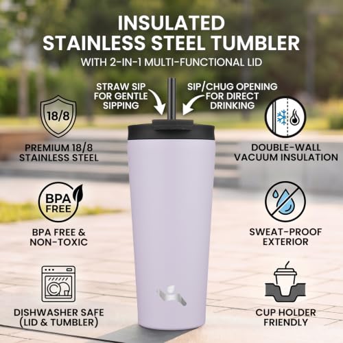 Konokyo 22 oz Insulated Tumbler Water Bottle with Straw Lid, Taro | Stainless steel insulated tumbler for coffee, water and iced drinks; spill-proof lid, 2 straws, cup-holder friendly - color: Taro, size: 22 Ounces
