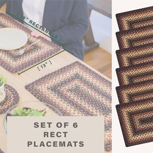 Homespice Prescott Jute Braided Placemats, Rect 13x19 Set of 6 | Black and Red Everyday and Holiday Table Mats, Rich Colors, Reversible, Durable and Easy to Clean - color: Prescott
