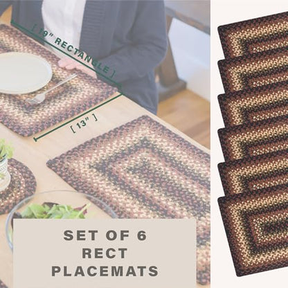 Homespice Prescott Jute Braided Placemats, Rect 13x19 Set of 6 | Black and Red Everyday and Holiday Table Mats, Rich Colors, Reversible, Durable and Easy to Clean - color: Prescott