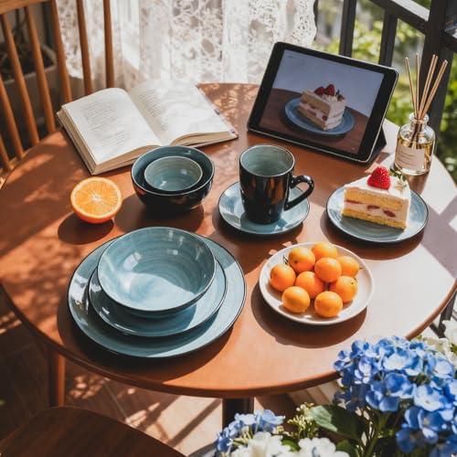 Stoneware Sonoma 56pc Dinnerware Set, Black + Speckled Spin Wash Turquoise - color: Turquoise