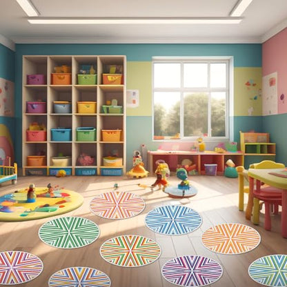 12 Pcs Carpet Circle Seats, 15 Inch Round Classroom Rug, Non Slip Corner Floor Cushion Mat, Circle Time Rug for Living Room, Learning, Playing Areas, Story Time, Group Activity (Kaleidoscope) - style: Kaleidoscope
