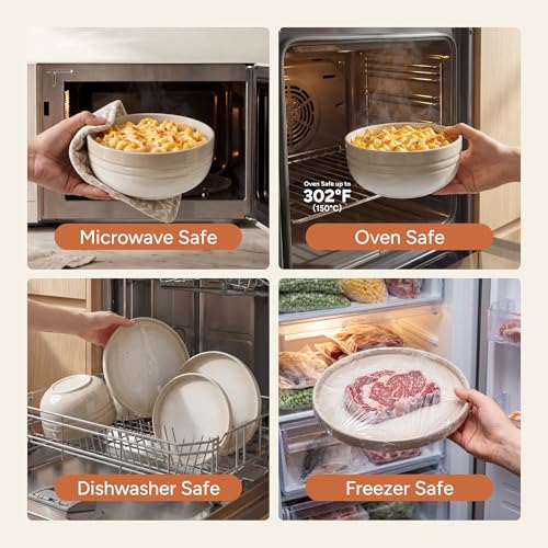 SMIRLY Stoneware Dinnerware Set for 4, 12 pcs Plates and Bowls Set, Cream | Chip and Scratch Resistant, Microwave, Dishwasher & Oven Safe, Non Toxic Plates Set, Ceramic Dish Set for Everyday Meal - color: Cream White