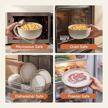 SMIRLY Stoneware Dinnerware Set for 4, 12 pcs Plates and Bowls Set, Cream | Chip and Scratch Resistant, Microwave, Dishwasher & Oven Safe, Non Toxic Plates Set, Ceramic Dish Set for Everyday Meal - color: Cream White