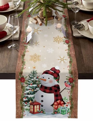 Christmas Cardinal Bird Table Runner-Cotton Linen-36 Inch Holiday Dresser Scarves, Snowman Xmas Tree Snowflake Rustic Wood Tablerunner for Kitchen Coffee/Dining Bedroom Living Room Dinner Scarf Décor - color: Christmas, size: 13x36 Inch