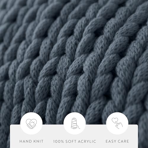 Merit Linens Chunky Knit Throw Blanket - One Size Stone - color: Chunky Hand-knit Stone
