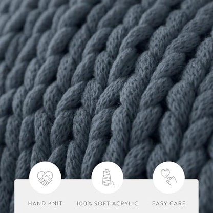 Merit Linens Chunky Knit Throw Blanket - One Size Stone - color: Chunky Hand-knit Stone