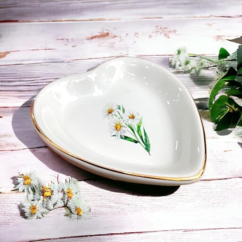 April Daisy Flower Ring Dish-White Floral Jewelry Dish for Hippie,Nature,Pace-January Flower for Mom,Mother-in-law,Step Mom,Godmother,Aunt,Grandma,Sister,Friend-Virgo Birthday Gifts - style: 4 - April (Daisy)