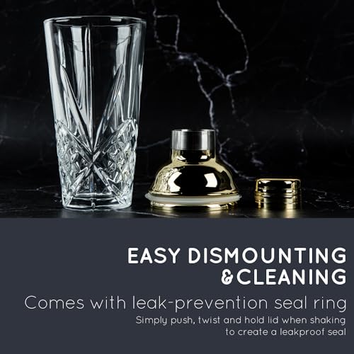14.5 oz Glass Cocktail Shaker Set - Cut Crystal Tumbler Bartender Shaker with Stainless Sealing Steel Cap & Built - in Strainer, Martini Making Set for Home Use & Bar Use - Gold - color: Gold