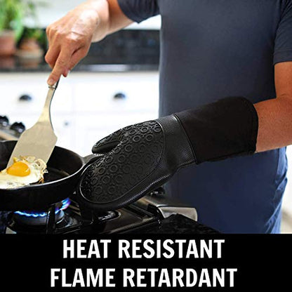 BPA-Free Soft Silicone 4 Piece Oven Mitts & Trivets Set - Ultra Heat Resistant Oven Mitts with Thick Cotton Liner - Long Slip Resistant Pot Holders, Flexible Oven Gloves - Yellow - color: Yellow, size: 4-Piece Oven Mitts & Trivets Set