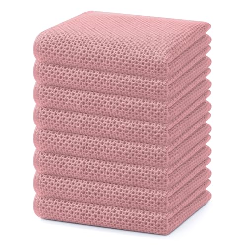 Homaxy 100% Cotton Waffle Weave Kitchen Dish Towels 8-Pack, Dried Rose | 13 x 28 Inches, Ultra Soft Absorbent Dish Towels, Quick Drying Cleaning Towels - color: Dried Rose, size: 13 X 28 - 8 Pack