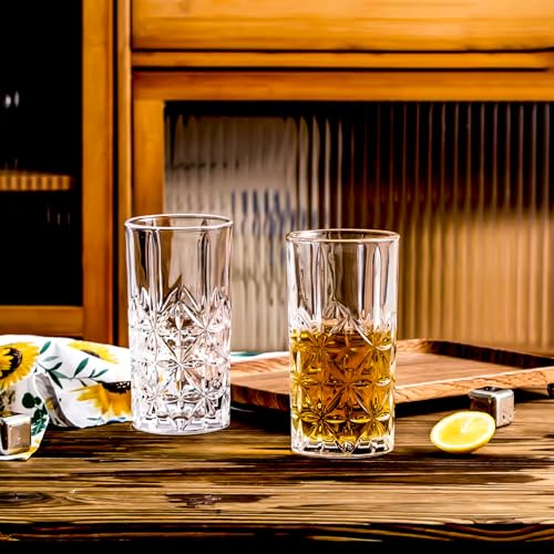 Highball Glasses - Water Glasses Set of 6-14 Ounce Collins Tall Beverage Cups Glassware for Drinks, Coctail, Water, Beer, Soda - style: Style E
