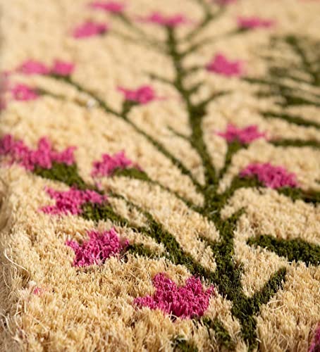 Vivaterra Spring Garden Coir Door Mat, 30" W x 18" D x 1" H, Natural Coir Entrance Doormat, Thick for Outdoor, Entry, Patio, Front Door Mat, Cheery Eco-Friendly Welcome Mat