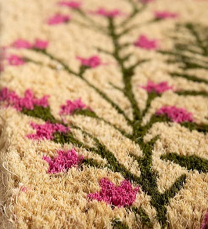 Vivaterra Spring Garden Coir Door Mat, 30" W x 18" D x 1" H, Natural Coir Entrance Doormat, Thick for Outdoor, Entry, Patio, Front Door Mat, Cheery Eco-Friendly Welcome Mat