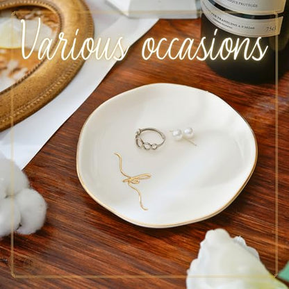 InnoBeta Jewelry Tray, Initial Ring Dish, Ceramic Trinket Dish, Letter M | 4.75-inch ceramic initial dish with a gold-tone rim organizes rings, earrings, and small jewelry on a vanity. - color: M