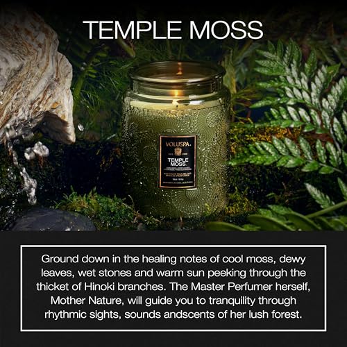 Voluspa Temple Moss, Large Candle Jar, 18oz, Coconut Wax Blend, Scented Candles for Home, 100 Hour Burn Time, Handcrafted in the USA - color: 11 - Temple Moss