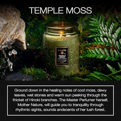 Voluspa Temple Moss, Large Candle Jar, 18oz, Coconut Wax Blend, Scented Candles for Home, 100 Hour Burn Time, Handcrafted in the USA - color: 11 - Temple Moss