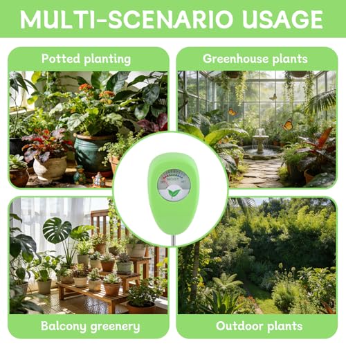 Soil Moisture Meter for Plants with pH Strips No Battery | 6.5 in soil moisture meter with Dry Moist Wet dial plus 25 pH strips for potted plants and potting soil checks