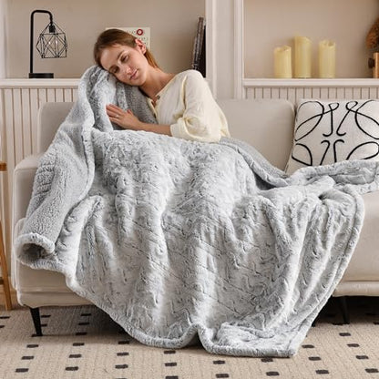 Bearhug Heated Blanket 6 Heat Settings Electric Blanket, 4-Hour Auto Shut-Off, Luxurious Faux Fur & Sherpa Dual-Sided Heated Throw, Machine Washable, 50 x 60 Inches, Gift-Ready Elegant Packaging - color: Dreamy Milky Way, size: Throw 50" x 60"
