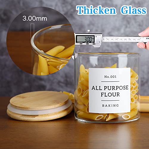 20 OZ Glass Food Storage Jars with 132 Pantry Labels Preprinted - 6 Pcs Thicken Glass Storage Containers with Airtight Bamboo Lid - Clear Kitchen Canister for Spice, Tea, Coffee, Sugar, Cookie, Candy - color: 20oz(6pcs)