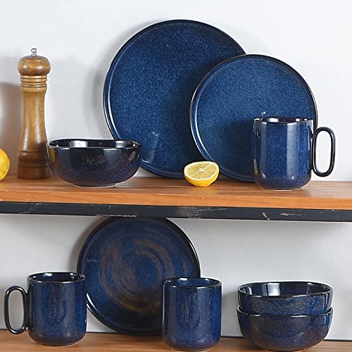 vicrays Ceramic Salad Plates Set - Porcelain 8 Inch Flat Dessert Appetizer Plate for Lunch Home Party Restaurant - Scratch Resistant Microwave Oven and Dishwasher Safe - Set of 6 (Blue) - color: Blue