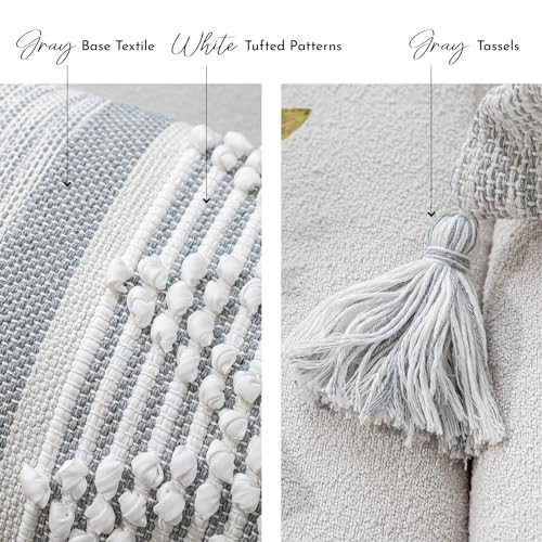 Gray Cream White Boho Throw Pillow Cover 20X20, Boho Woven Textured Pillow Cover, Neutral Pillow Cover, Sofa Couch Bed Farmhouse Lumbar Pillow (Cover ONLY) - color: Gray, size: 20" x 20" (Pack of 1)