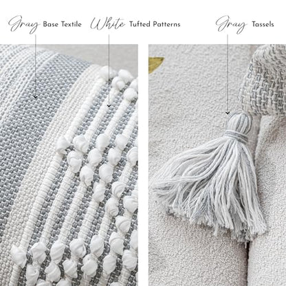 Gray Cream White Boho Throw Pillow Cover 20X20, Boho Woven Textured Pillow Cover, Neutral Pillow Cover, Sofa Couch Bed Farmhouse Lumbar Pillow (Cover ONLY) - color: Gray, size: 20" x 20" (Pack of 1)