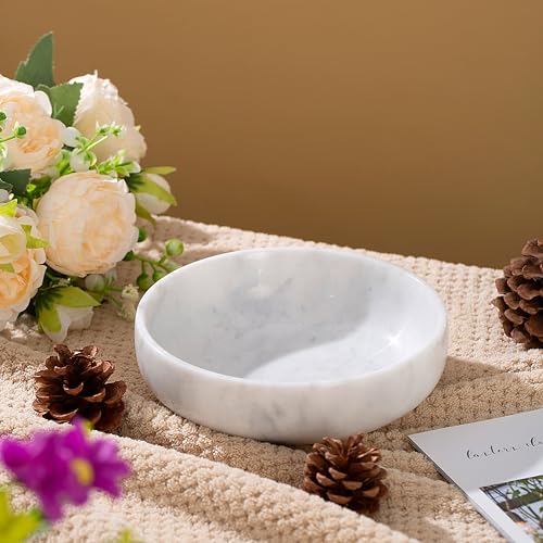 6.7" Decorative Bowl - Natural Marble Key Bowl & Centerpiece (White & Grey) - color: White&Grey