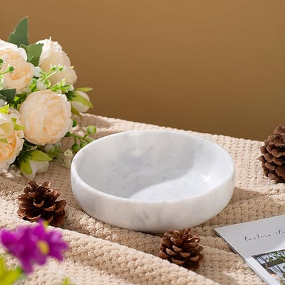 6.7" Decorative Bowl - Natural Marble Key Bowl & Centerpiece (White & Grey) - color: White&Grey