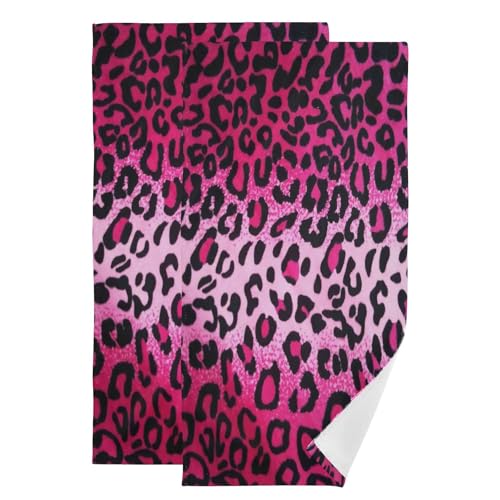 2 Pack Leopard Print Pink Black Hand Towels for Bathroom,Absorbent Farmhouse Animal Skin Cheetah Pattern Fingertip Guest Decorative Bath Towels,Soft Dish Towels for Kitchen Decor 14"x28" - color: Purple Black
