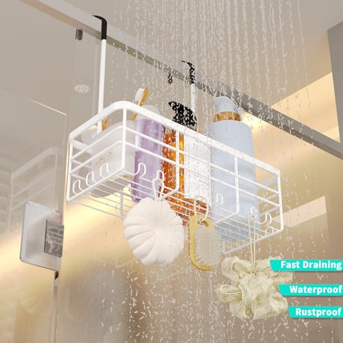 HapiRm Hanging Shower Caddy Organizer - No Drilling Shower Organizer with Hooks, Rustproof & Waterproof 304 Stainless Steel Bathroom Shelves - White (1 Basket) - color: White-1 Basket